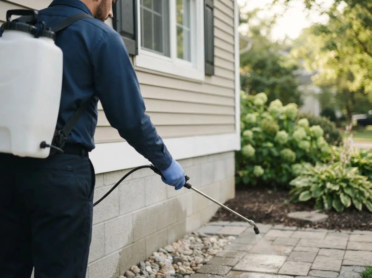 Pest control technician inspecting a home in Oakwood, VA